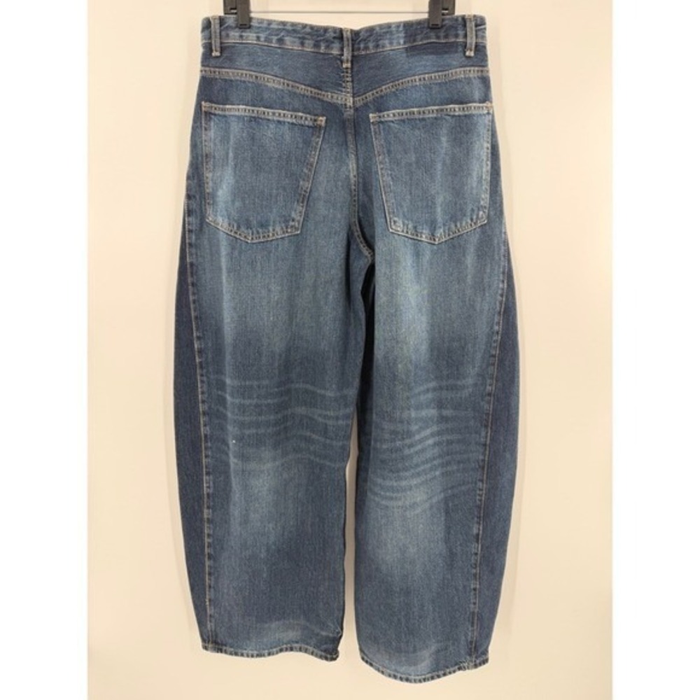 Zara Two Tone Barrel Leg Jeans High Waisted Wide Leg Blue Denim Sz 34 - Picture 8 of 13